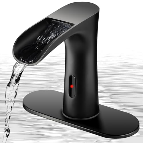 Waterfall Touchless Sensor Bathroom Faucet, Black