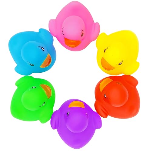 The Dreidel Company Classic Rubber Duck Toy Duckies for Kids, Six Solid Colors, Bath Birthday Gifts Baby Showers Classroom Summer Beach and Pool Activity, 2" (100-Pack)