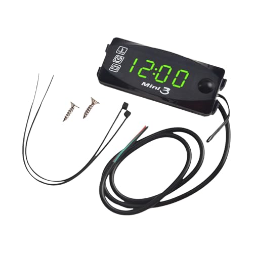 Gettimore Voltmetro elettronico 3 in 1 per moto, orologio termometro con display digitale a LED, DC 6 V-30 V, impermeabile IP67, rosso/blu/verde/bianco opzionale, cavo di alimentazione da 1,2 m