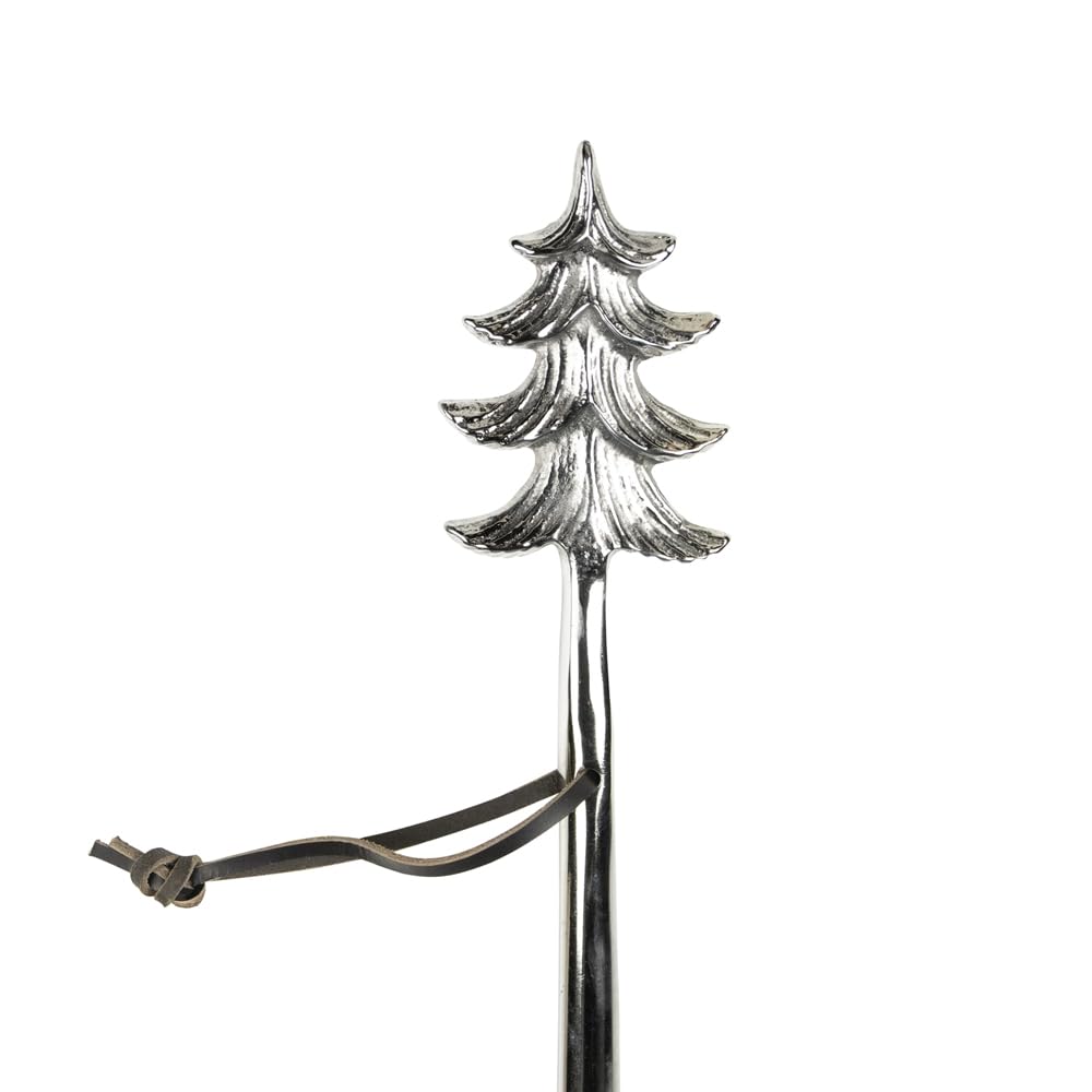 Mars & More Schuhlöffel Kiefer Aluminium H55x10x4cm m.Lederriemen Stiefellöffel Schuhanzieher Silber Alu
