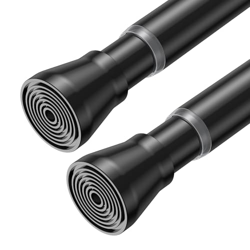 Image of AIZESI 2 Pack Tension Curtain Rod for Windows 45 to 77 Inch, Adjustable Expandable Spring Curtain Rods No Drilling, Non Slip Curtain Rod for Bedroom Doorway Closet, Black