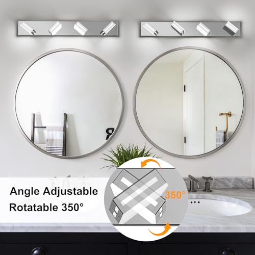 Image of LED Modern Bathroom Light Fixtures, 4-Light 30-Inch Chrome Vanity Lights for Bathroom Lighting Fixtures Over Mirror, 6000K Cool White 350 Rotatable Wall Lamp