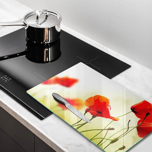 Planche à découper induction haut de gamme en verre Wallfluent fleurs rouges 52x30cm - 3