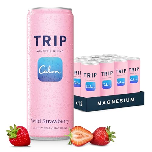 TRIP Lightly Sparkling Adaptogen Drink Non Alcoholic Drink with Magnesium Ashwagandha Lions Mane & L Theanine No Added Sugar Mocktail Vegan Wild Strawberry 12 Oz 12Pk