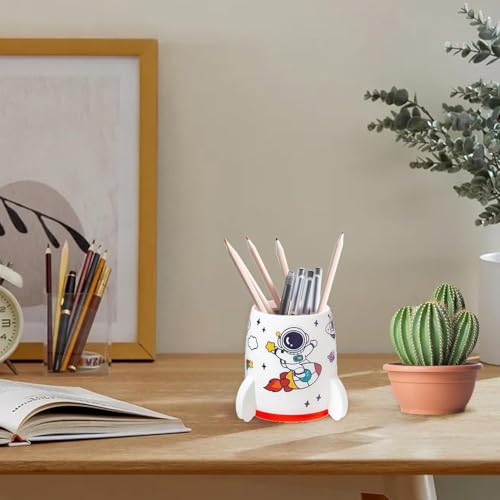 Image of AccuPrints Sumiko Sumiko Cute Astronaut Pen Pencil Holder, Pen Stand for Office Desk Organizer, Creative Pen Cup Organizer for Kids, Desk, School Classroom, Office (White)