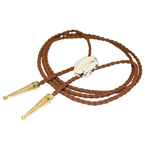 Image of Daisy Del Sol Gemstone Bolo Tie Braided Vegan Faux Leather Natural Stone Gold Handmade Necklace Adjustable Boho Western Jewelry