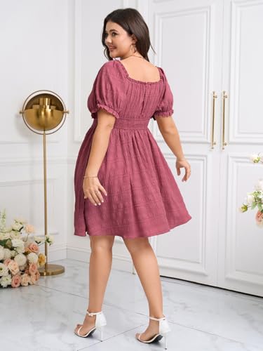 Image of SCOMCHIC Womens Plus Size Summer Dresses Casual Sun Dress Sweetheart V Neck Puff Short Sleeve Smocked A Line Mini Dress