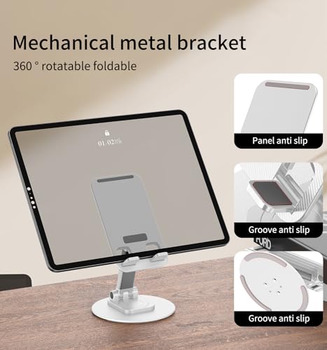 Image of 360 Rotating Cell Phone Stand for Desk (K39B-White) | Adjustable & Foldable Phone Holder, Aluminum Desktop Phone Stand with Anti-Slip Base, iPad Stand for Desk