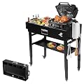 Grill Table for Ninja, Universal Foldable Grill Cart for Blackstone, Weber, Ooni Pizza Oven, Portable Outdoor Grill Stand, Adjustable Height, with Caddy, Paper Towel Holder, 4 Wheels