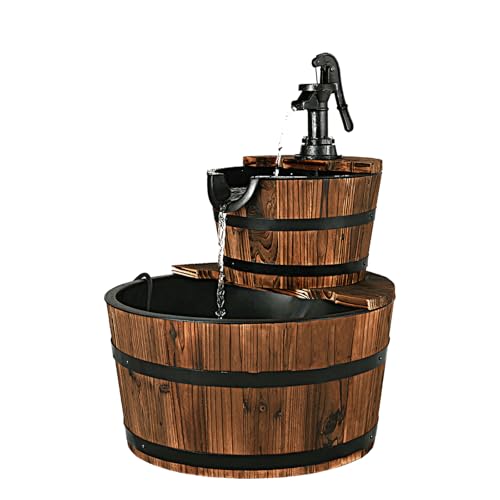 SOARS Fontaine Jardin à 2 Niveaux, Fontaine à Eau avec Pompe à Eau Electrique & Débit d'eau Réglable, Design en Bois, Fontaine Extérieur, Décoration...