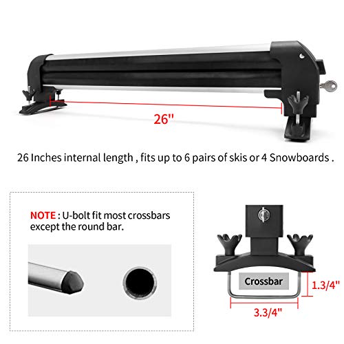 CAR DRESS Universal Car Ski Snowboard Roof Racks, 2 PCS Deluxe Ski Roof Rack Carriers Snowboard Top Holder, Lockable Fit Most Vehicles Equipped Crossbars - Thumbnail 3