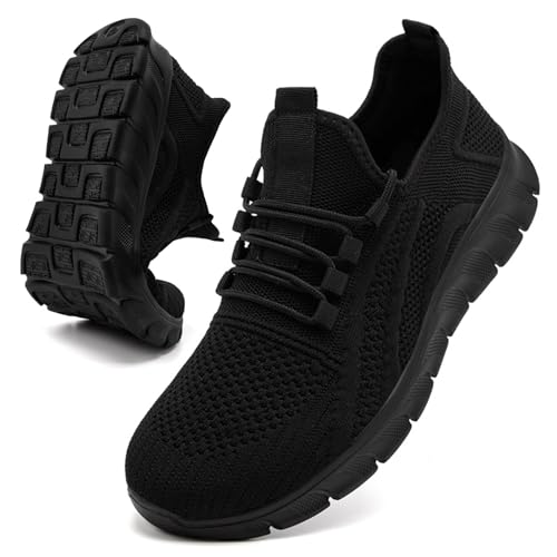 GUCTQY Running Shoes for Men Tennis Walking Gym Casual Athletic Lightweight Breathable Slip On Sneakers Workout Sports Shoes Black Size 8.5