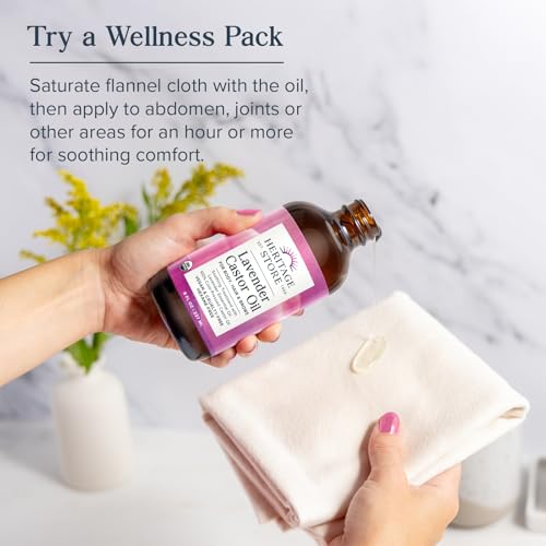 Image of HERITAGE STORE Lavender Castor Oil Organic - Soothing Hair Treatment w / Lavender Essential Oil - Hair Care, Skin Care, Castor Pack Wrap - Calming Scent, Vegan, Hexane Free, 60-Day Guarantee, 8oz