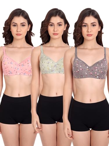 Image of Women Flower Printed Padded Bra - Made of Pure Cotton Full Coverage Non Wired Soft Cup for T-Shirt Saree Dress for Everyday