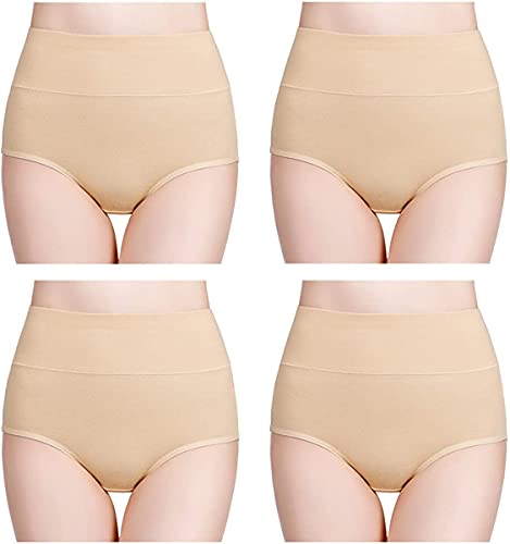 Bragas de algodón de talla grande para las mujeres de cintura alta cobertura completa escritos ropa interior elástica suave cómodo transpirable Knicker Underpants, caqui, 5XL