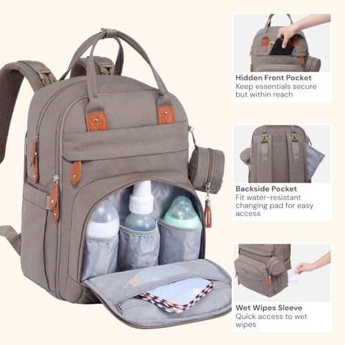 image for BabbleRoo Diaper Bag Backpack - Baby Essentials Travel Tote - Multi Fu