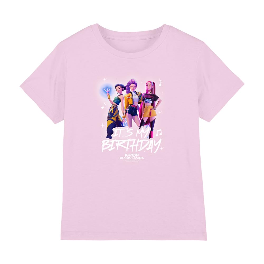 K-Pop Demon Hunters Unisex Kid's Huntrix It's My Birthday Group T Shirt, Pink, 12-13 años