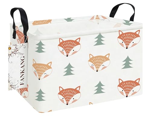 Image of FANKANG Storage Bins, Nursery Hamper Canvas Laundry Basket Foldable with Waterproof PE Coating Large Storage Baskets for Kids Boys and Girls, Office, Bedroom, Clothes,Toys(Rec-Fox ）