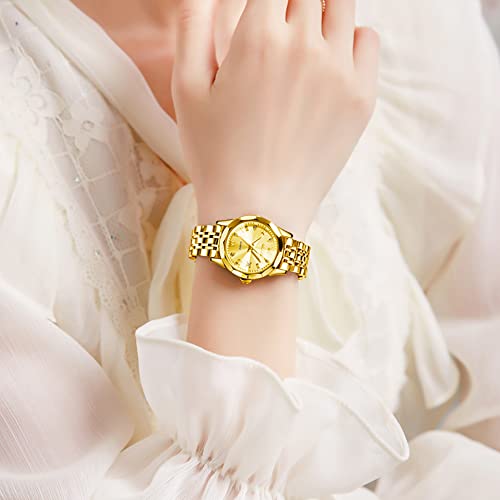Image of OLEVS Women Watch Silver Stainless Steel Two Tone Fashion Ladies Analog Quartz Waterproof Luminous Date Day Wrist Watches