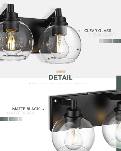 Image of 8-Light Bathroom Light Fixtures, Matte Black Vanity Light, 52 Inch Modern Wall Sconces with Globe Clear Glass Shade, Vanity Lighting Fixtures Over Mirror, VL195-MB-8