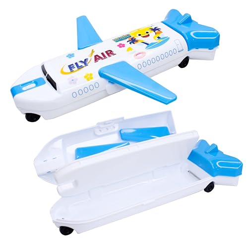 Image of PELO Aeroplane Shape Pencil Box | Airplane Pencil Box Case with Led Light for Kids Boys and Girls | Birthday Gift Item for Kids