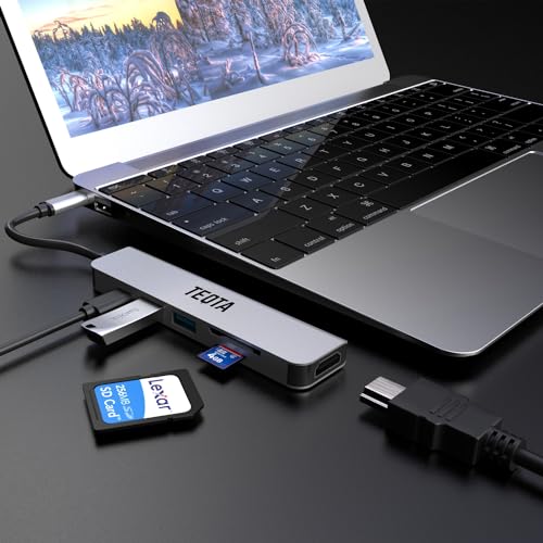 Image of Usb C Hub for Macbook 6 in 1 Portable Type C Docking Station Multiport USB Hub, 4K HDMI Connector for Laptop, SD /TF Card Reader, 2 100 Watt PD 3.0 Data Ports for M1, M2 and More (Silver)