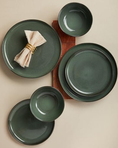 Image of Large Holiday Dinnerware Sets for 8, Ceramic Plates and Bowls Set, Kitchen Dish Set, Microwave & Dishwasher Safe Dishware, Perfect for Christmas & Thanksgiving, Forest Green