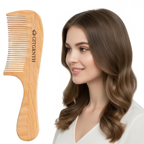 Image of GITGRNTH Pure Neem Wood Hair Comb - Handmade Anti Dandruff & Anti Bacterial Wooden Comb for Hair Growth, Organic Dual Detangler Neem Comb for All Hair Types, Natural Hair Fall Control for Women & Men