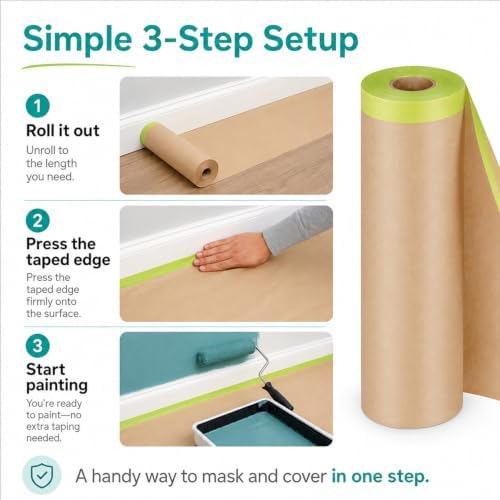 SWRT Pre-Taped Masking Paper for Painting, 12 in x 50 ft, 1 Roll - 5