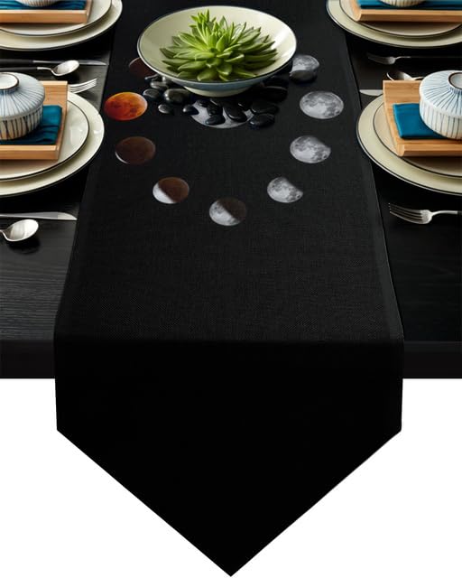 Chemin de table nappe drapeau motif pleine lune noire décoration table maison