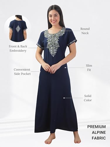 Image of 9shines Label Stylish Alpine Nighty Maxi for Women | Full Length Trendy Nightgown | Premium Nightdress | Nightwear | Heavy Embroidery Nighty with Pockets(2891)