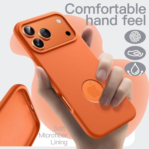 Image of Elzzi Microfiber Cover Compatible for iPhone 17 Pro Case Liquid Silicone Cases Protective Covers Shockproof Back Cover with High Raised Camera Lips Cosmic Orange