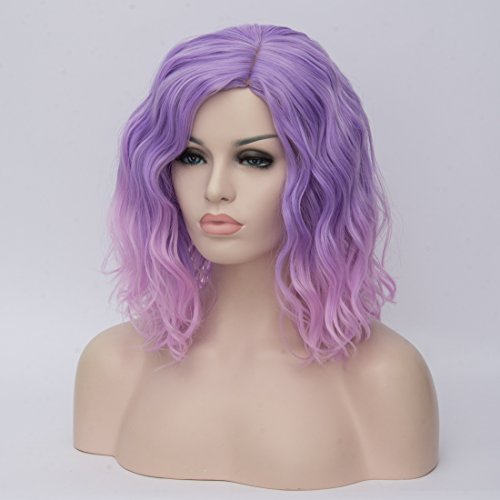 Cying Lin Short Bob Wavy Curly Wig Pink Ombre Wig For Women Cosplay Halloween Wigs Heat Resistant Bob Party Wig Include Wig Cap(Pink) #TOP2