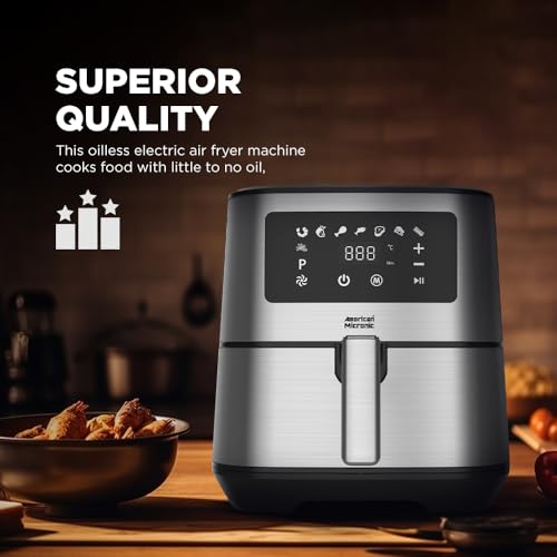 Image of AMERICAN MICRONIC 6.5 L Digital Air Fryer | 1700W TurboTunnel Fresh Air Technology | 200 C Max Temp | 60-Min Timer | 8 One-Touch Preset Menus | Healthy Oil-Free Cooking