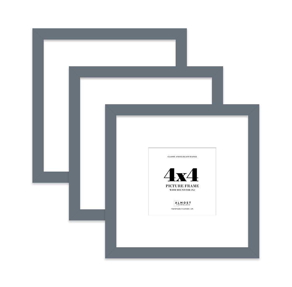 4x4 Grey Picture Frame with Mount for 2x2 Photos, Prints - Modern Square Wall Frame, Set of 3