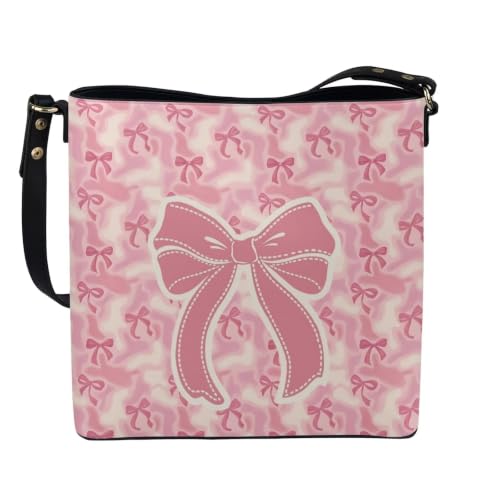 Image of HUGS IDEA Boho Bags for Women Leather Handbag Shoulder Bucket Crossbody Purse