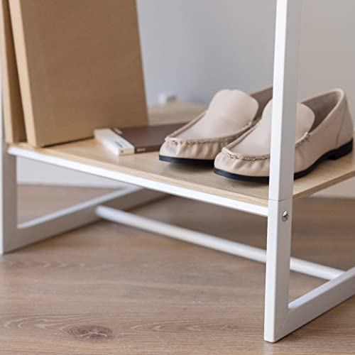 Newlux - Kleiderständer bis 24kg Hangy One 20, mit Schuhregal, Garderobenständer aus Metall mit hoher Stabilität, Einfache Montage, Kratzfester Boden | kompaktes Design | 50 x 40 x 160 cm | Weiß