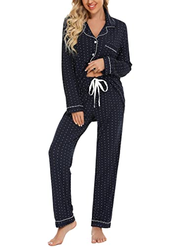 Image of Pjmlifecoco Pajamas Set Long Sleeve Womens Button Down Sleepwear Two Piece Nightwear Soft Pj Lounge Sets S-XXL