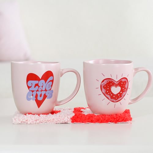 Taza de cerámica rosa de 13 oz con diseño corazón miniatura 4
