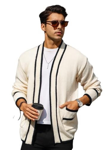 men's pullover sweaters Colorblock Bordered Cardigan With Double Pockets