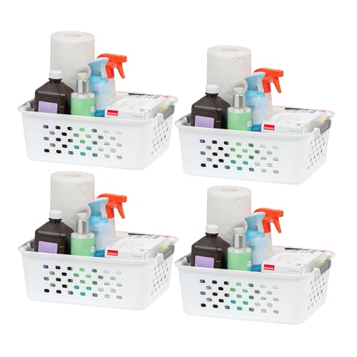 IRIS USA 4-Pack Panier Rangement Plastique Moyen, Blanc