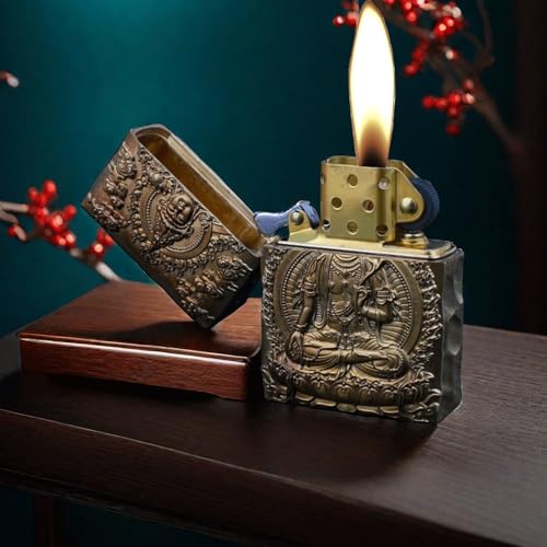 Encendedor de latón con diseño clásico y rueda de molienda miniatura 3