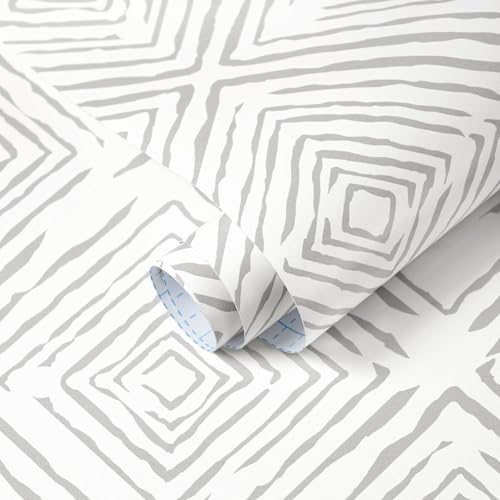 Ismoon Peel and Stick Wallpaper Boho Grey Contact Paper 17.3"x78.7" Modern Geometric Stick on Wallpaper Removable Self Adhesive Wall Paper for Kitchen Cabinets Neutral Bathroom Waterpoof Decor Vinyl