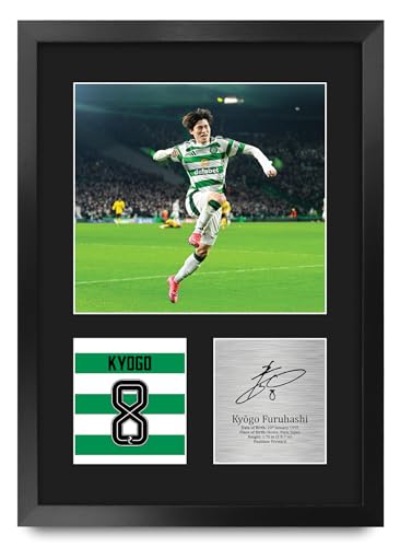 Cadeau football Celtic photo autographe signée Kyogo Furuhashi sous cadre portrait A3