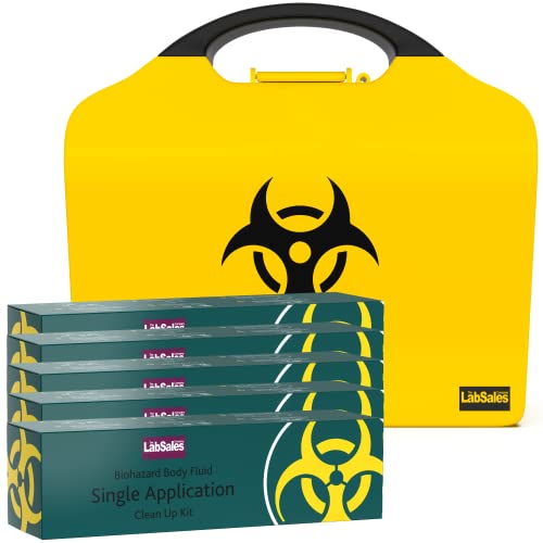 Labsales Wall Mountable Biohazard Spill Clean up kit Body Fluid Emergency Kit for Vomit Blood Sick Urine and Mucus Bright Stand Out Case Made from 100% Recycled Plastic Case of 5 Kits