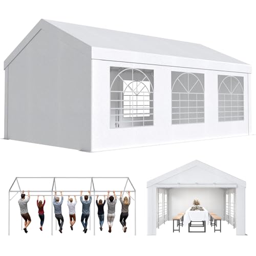 JUMMICO Pavillon Partyzelt 4x6 Wasserdicht Stabil PE Plane 450 N 170g Gartenzelt UV Schutz 50+ Zelt Festzelt Bierzelt Gartenpavillon für Garten Party Festival Hochzeit weiß