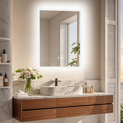 LUVODI Bathroom Mirror with LED Lights: 600x800mm Rectangular Illuminated Dimmable Wall Mounted Mirror with Anti-Fog 3 Lighting Modes Memory Function, Horizontal/Vertical