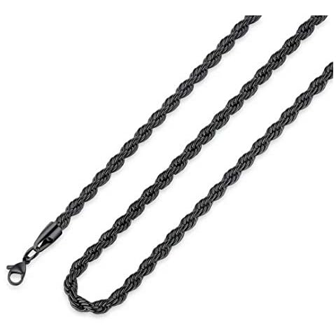 M MOOHAM Black Chain for Men, 3mm 18 Inch Stainless Steel Black Twist Rope Chain Necklace for Men Cover