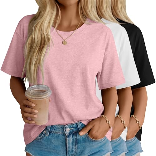 Baggyfly 3 Pack Women's Cotton Oversized T-Shirts Half Sleeve Crew