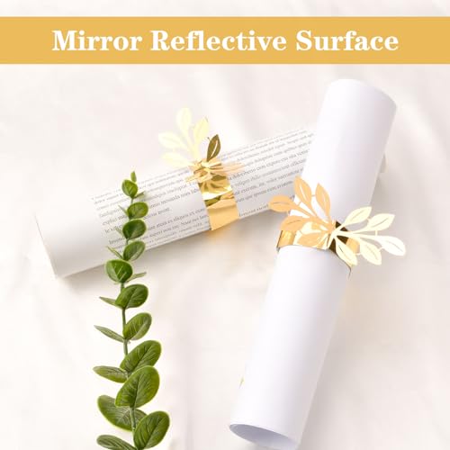 URROMA Napkin Rings, 50 Pcs Reflective Golden Leaves Classic Napkin Ring Holder Set for Dining Wedding Party Table Settings Decorations - Image 4